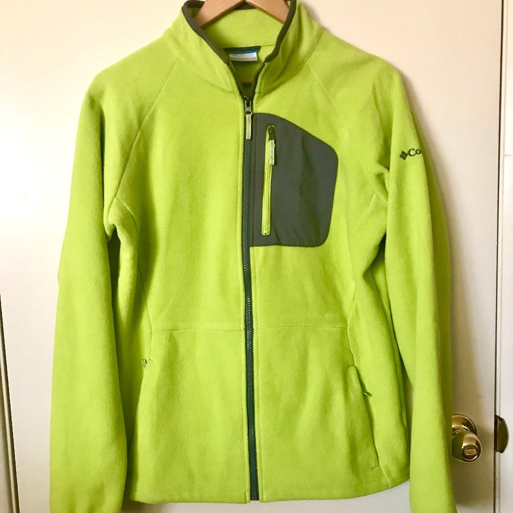 Columbia Neon Green Full Zip Fleece Jacket - Girls XL / Fits Women's M